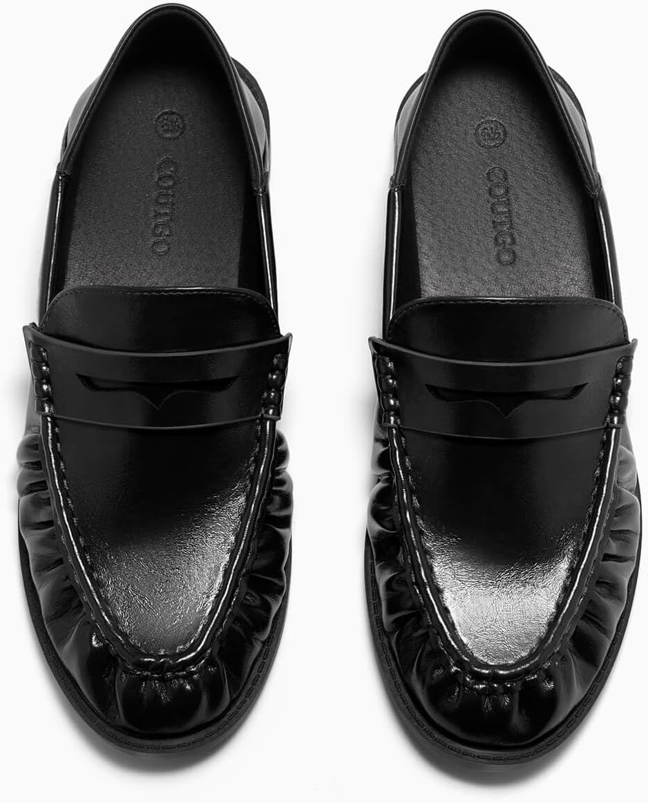 image:imageCoutgo Penny Loafers for Women Comfortable Slip on Shoes Collapsible Heel Closed Toe Dressy Casual Work Flats Black Size 75