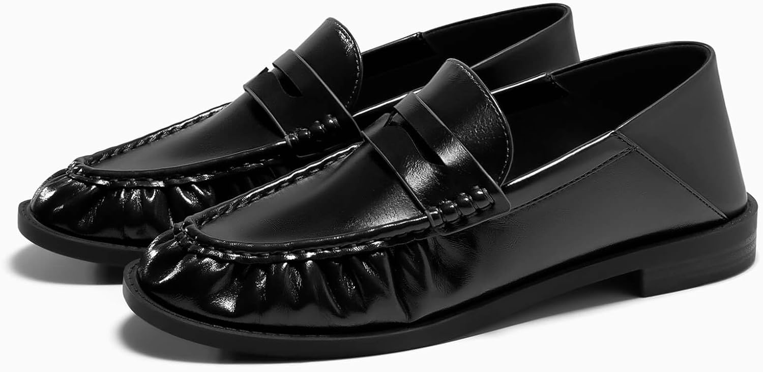 image:imageCoutgo Penny Loafers for Women Comfortable Slip on Shoes Collapsible Heel Closed Toe Dressy Casual Work Flats Black Size 75