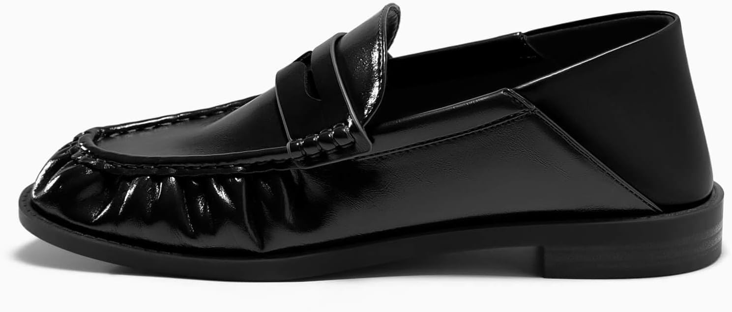 image:imageCoutgo Penny Loafers for Women Comfortable Slip on Shoes Collapsible Heel Closed Toe Dressy Casual Work Flats Black Size 75