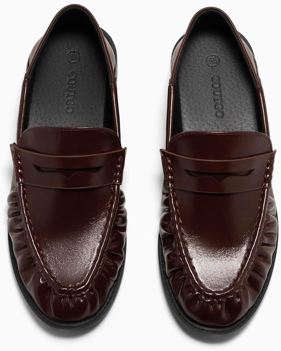 image:imageCoutgo Penny Loafers for Women Comfortable Slip on Shoes Collapsible Heel Closed Toe Dressy Casual Work Flats Chocolate Size 85