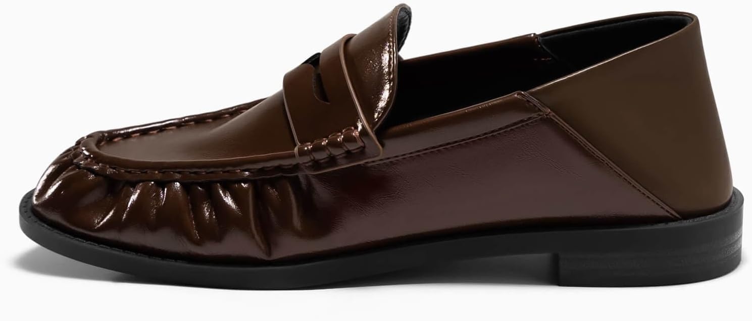 image:imageCoutgo Penny Loafers for Women Comfortable Slip on Shoes Collapsible Heel Closed Toe Dressy Casual Work Flats Dark Brown Size 75
